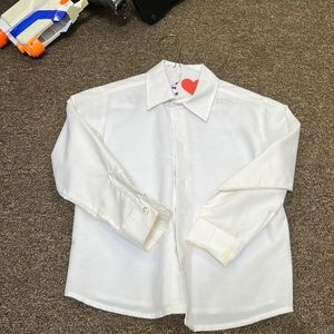 Boys/girls white button down dress shirt.